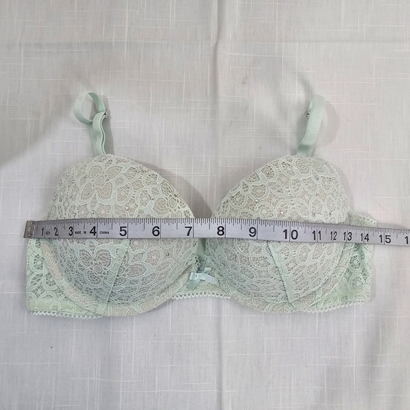 Victoria's Secret Dream Angels Green Lace Push-Up Bra 34C Rhinestone Demi UW - Picture 12 of 13